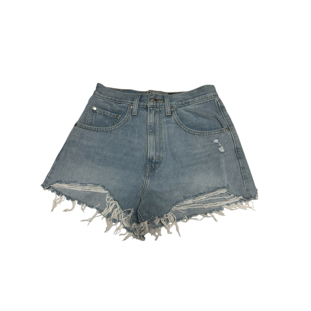 LEVI'S SILVER TAB MOM JEAN SHORTS WOMEN'S SIZE 27 DISTRESSED READ UNEVEN CUT HEM